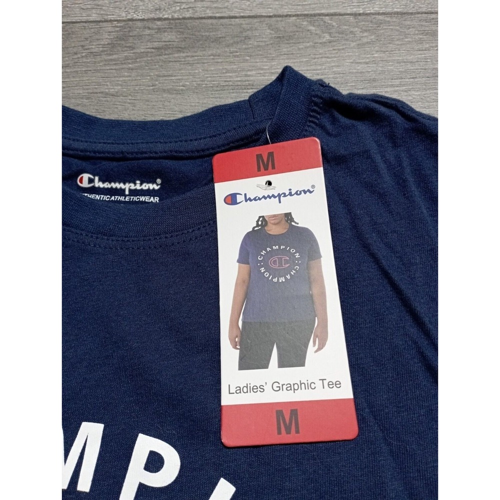 Champion Shirt Adult Medium Blue Logo Short Sleeve Graphic Tee Womens
